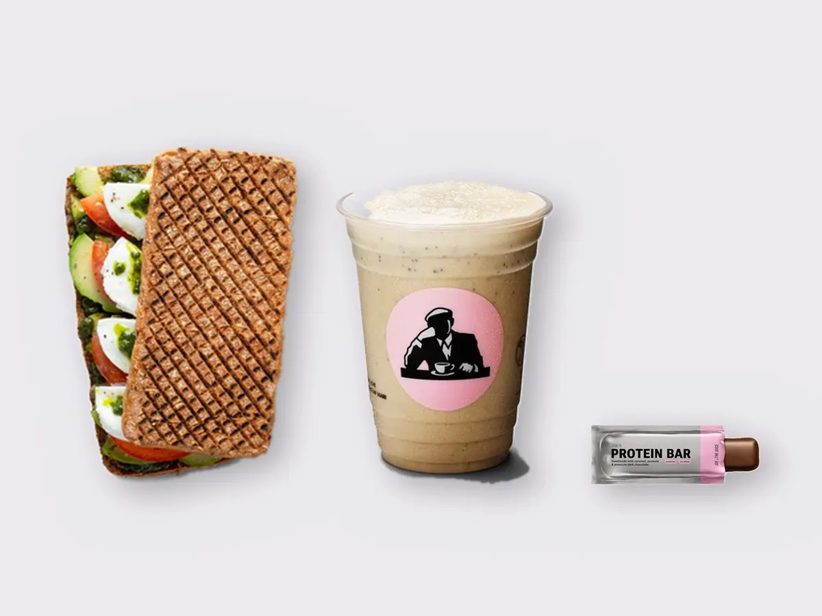 The Ultimate JOE Trio — Avocado Sandwich, Coffee Shake, JOE's Protein Bar