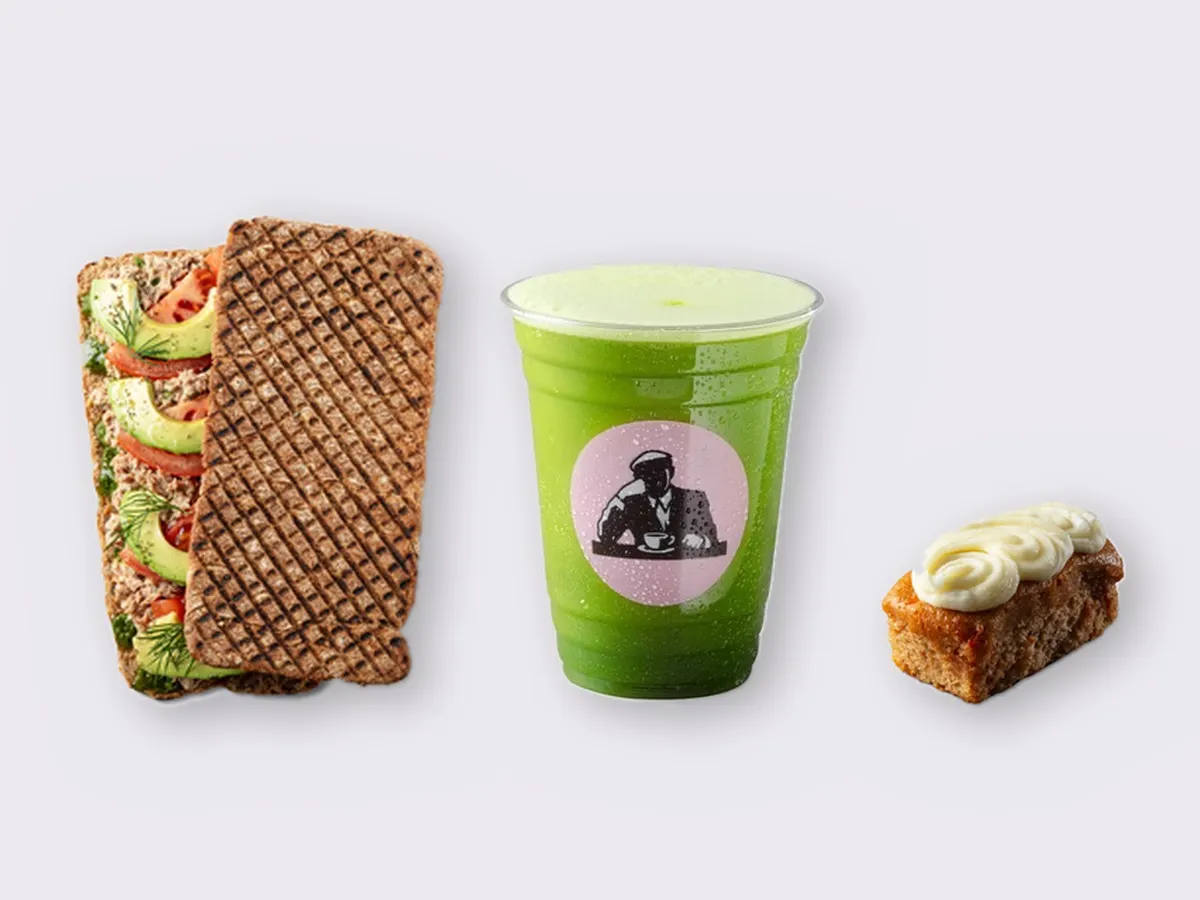 The Ultimate JOE Trio — Tunacado Sandwich, Green Tonic, Carrot Cake