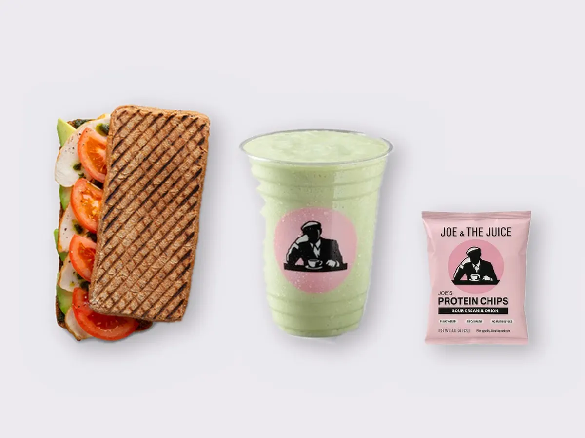The Ultimate JOE Trio — JOE's Club Sandwich, Avo Shake, JOE's Protein Chips