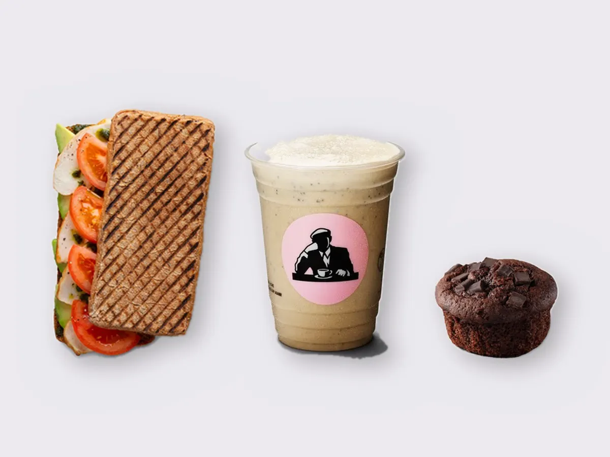 The Ultimate JOE Trio — JOE's Club Sandwich, Coffee Shake, Chocolate Muffin
