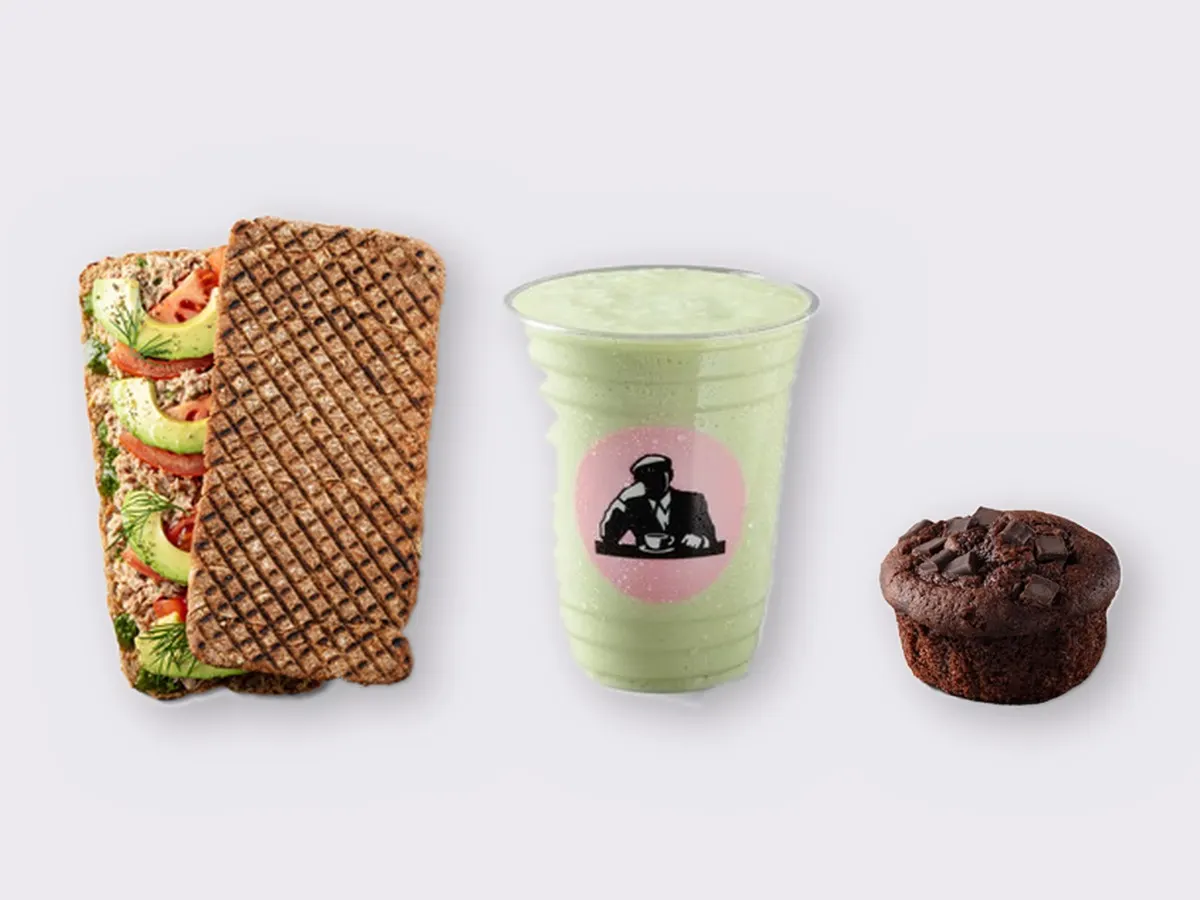 The Ultimate JOE Trio — Tunacado Sandwich, Avo Shake, Chocolate Muffin