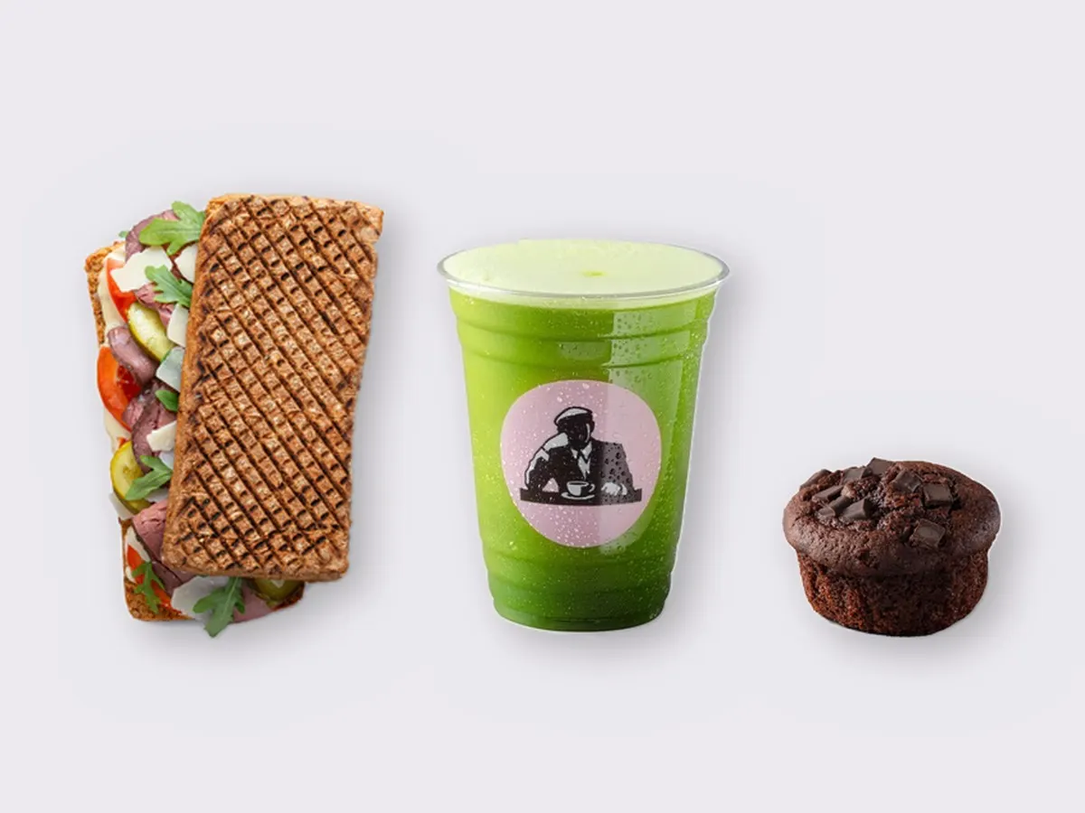 The Ultimate JOE Trio — The Steak, Green Tonic, Chocolate Muffin