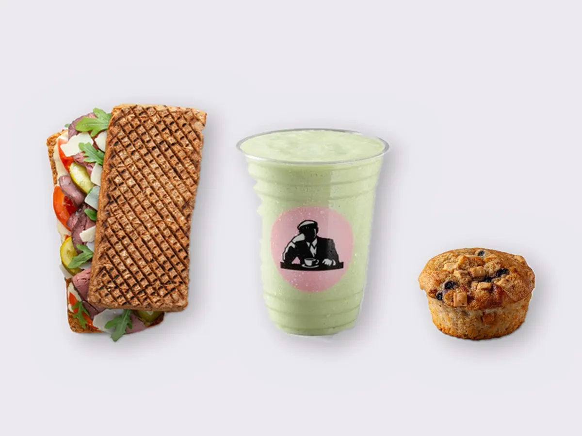 The Ultimate JOE Trio — The Steak, Avo Shake, Blueberry Muffin
