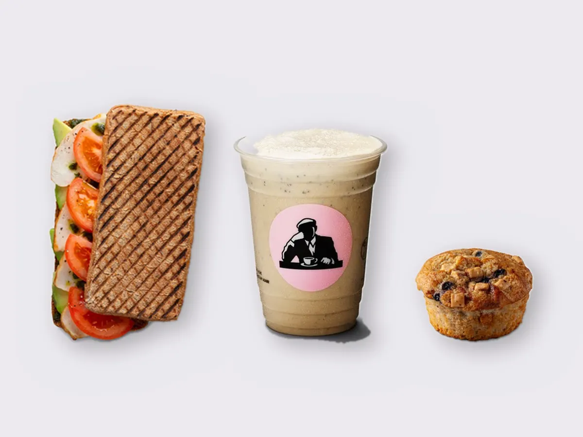 The Ultimate JOE Trio — JOE's Club Sandwich, Coffee Shake, Blueberry Muffin