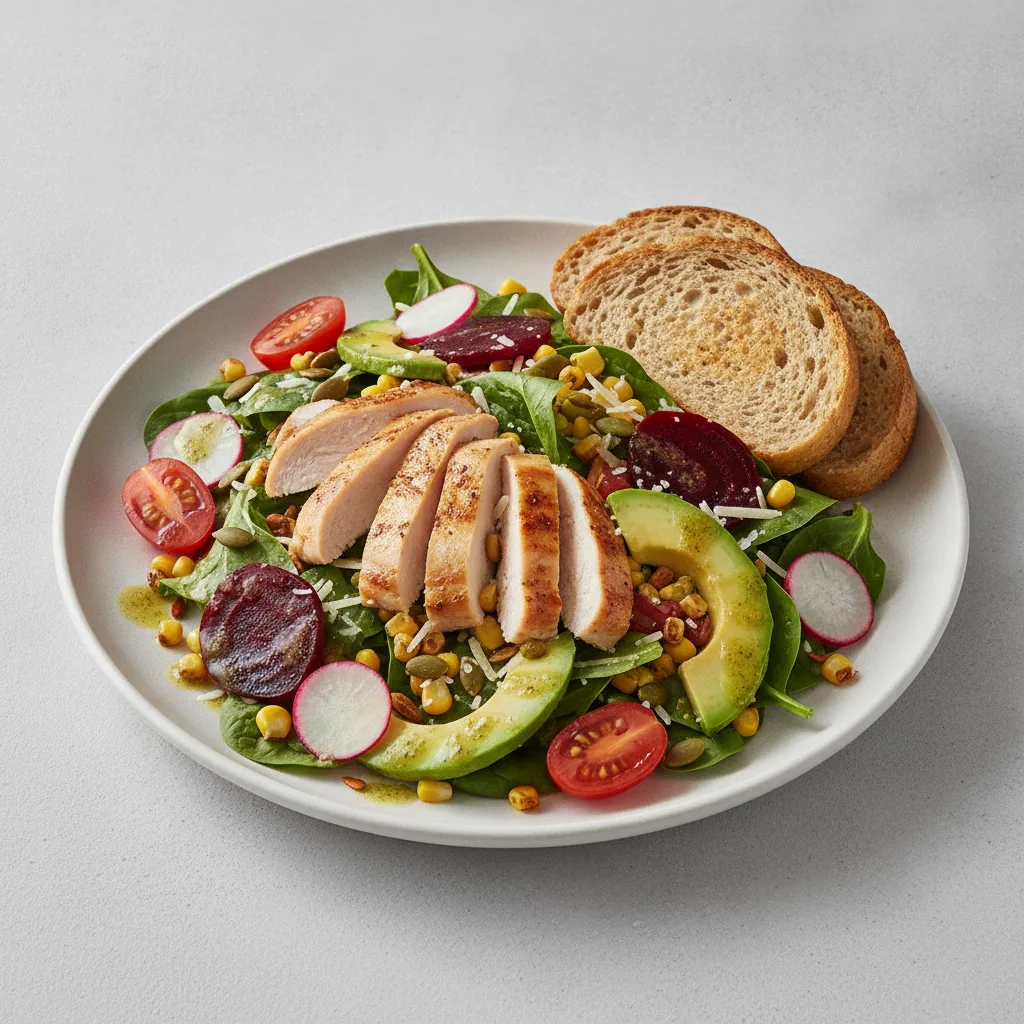 Fresh From the Market Salad with Chicken - Lemon Herb Vinaigrette / GF Bread