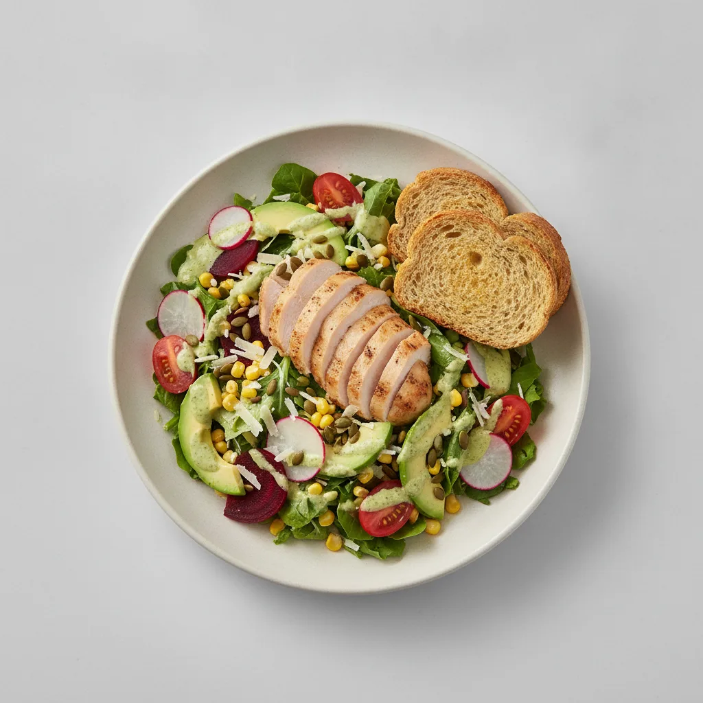 Fresh From the Market Salad with Chicken - Green Goddess Dressing / GF Bread