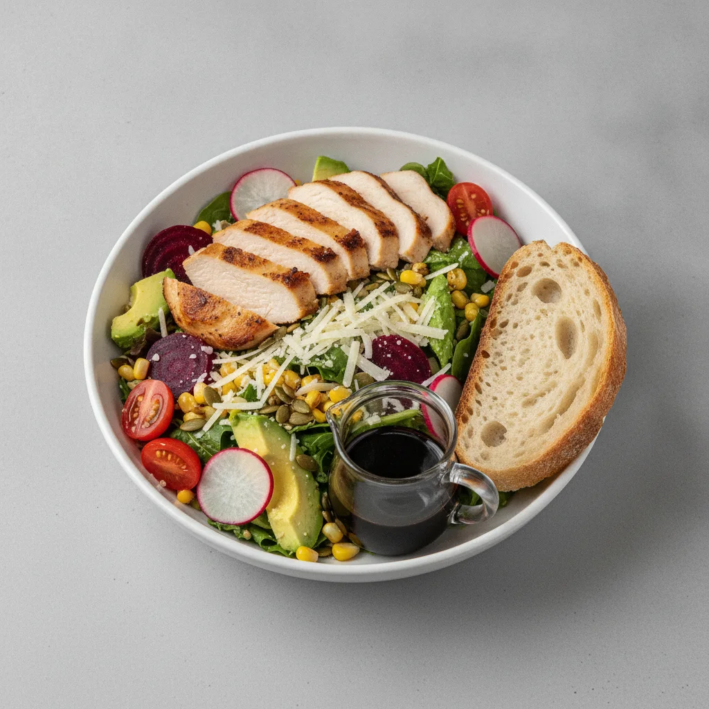 Fresh From the Market Salad with Chicken, Balsamic Vinaigrette, Sourdough