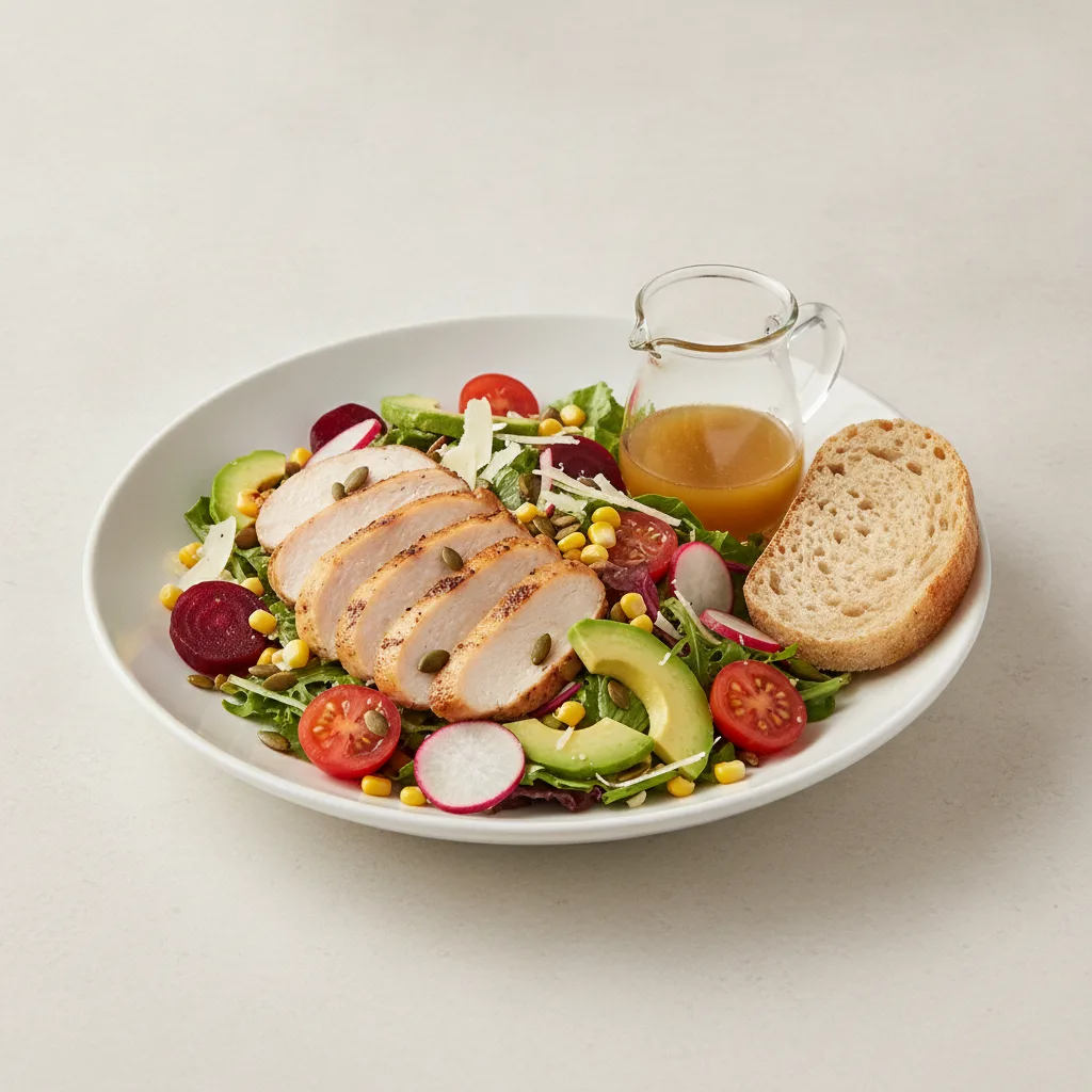 Fresh From the Market Salad with Chicken, Balsamic Vinaigrette, GF Bread