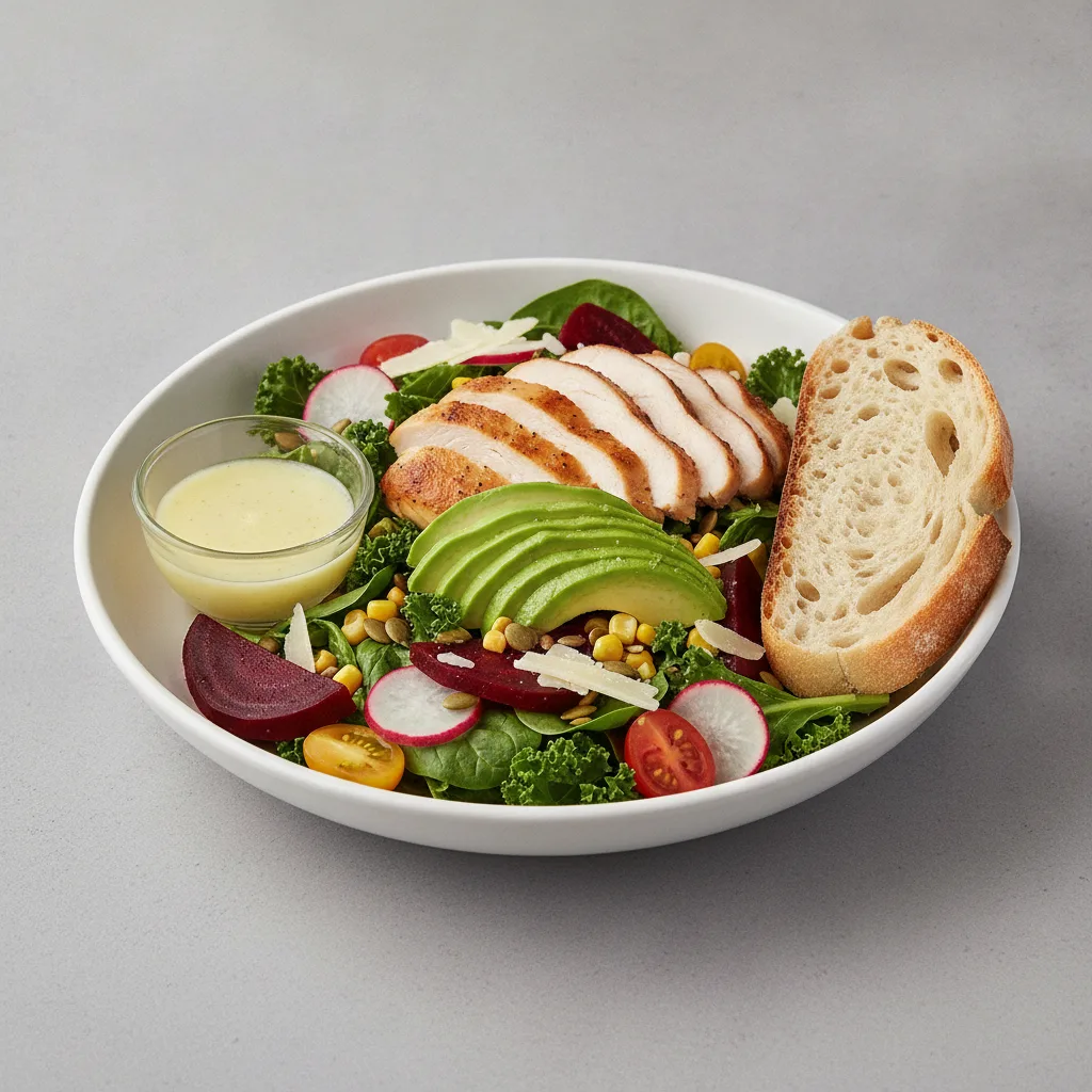Fresh From the Market Salad with Chicken, Lemon Herb Vinaigrette, Sourdough
