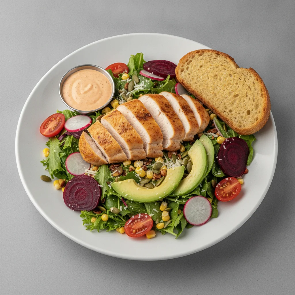 Fresh From the Market Salad with Chicken, Chipotle Ranch, GF Bread