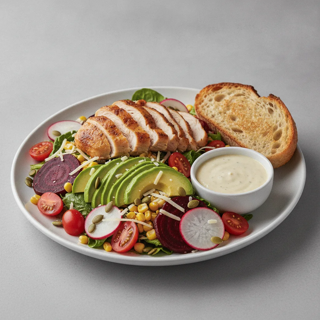 Fresh From the Market Salad with Chicken, Caesar Dressing, Sourdough