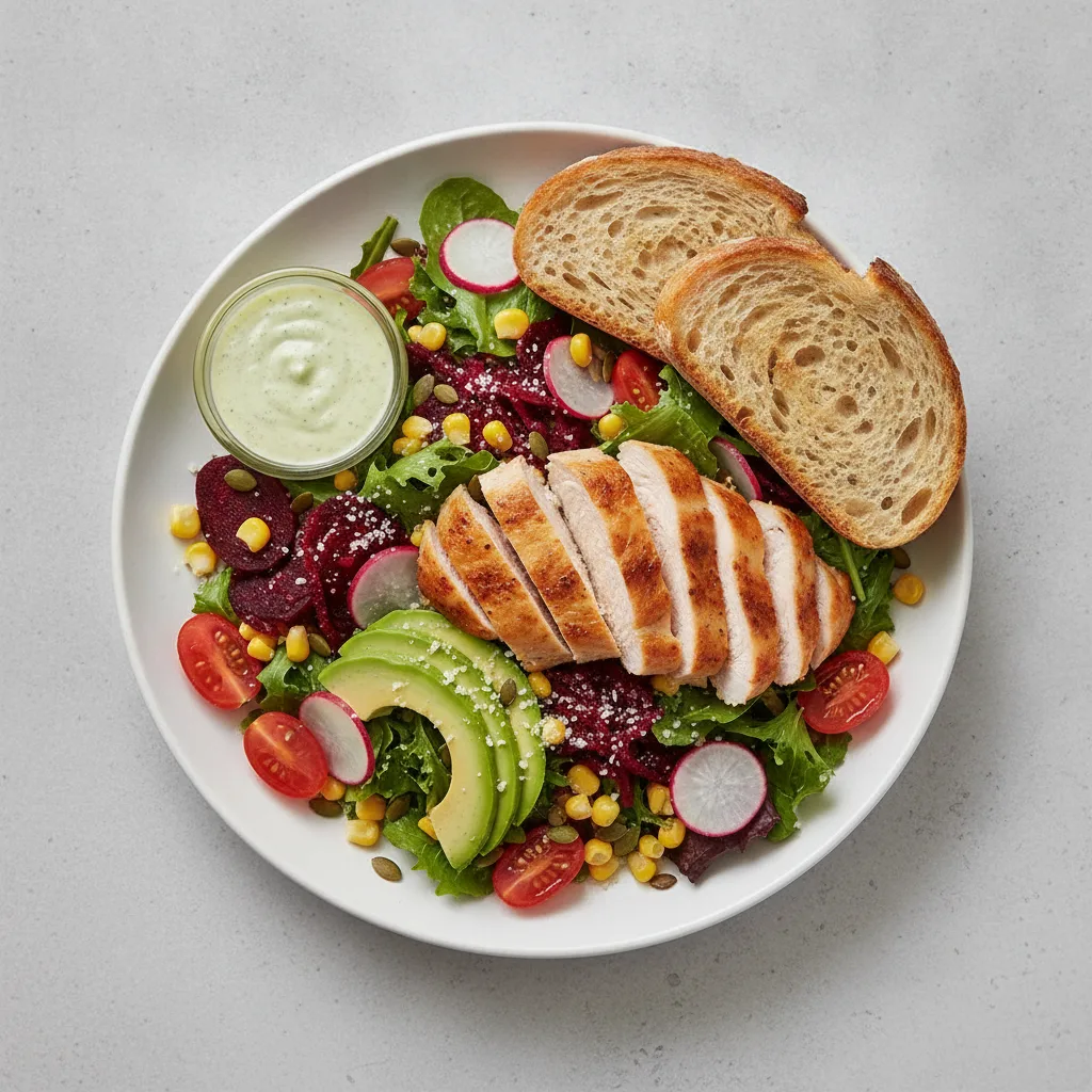 Fresh From the Market Salad with Chicken, Green Goddess Dressing, Sourdough