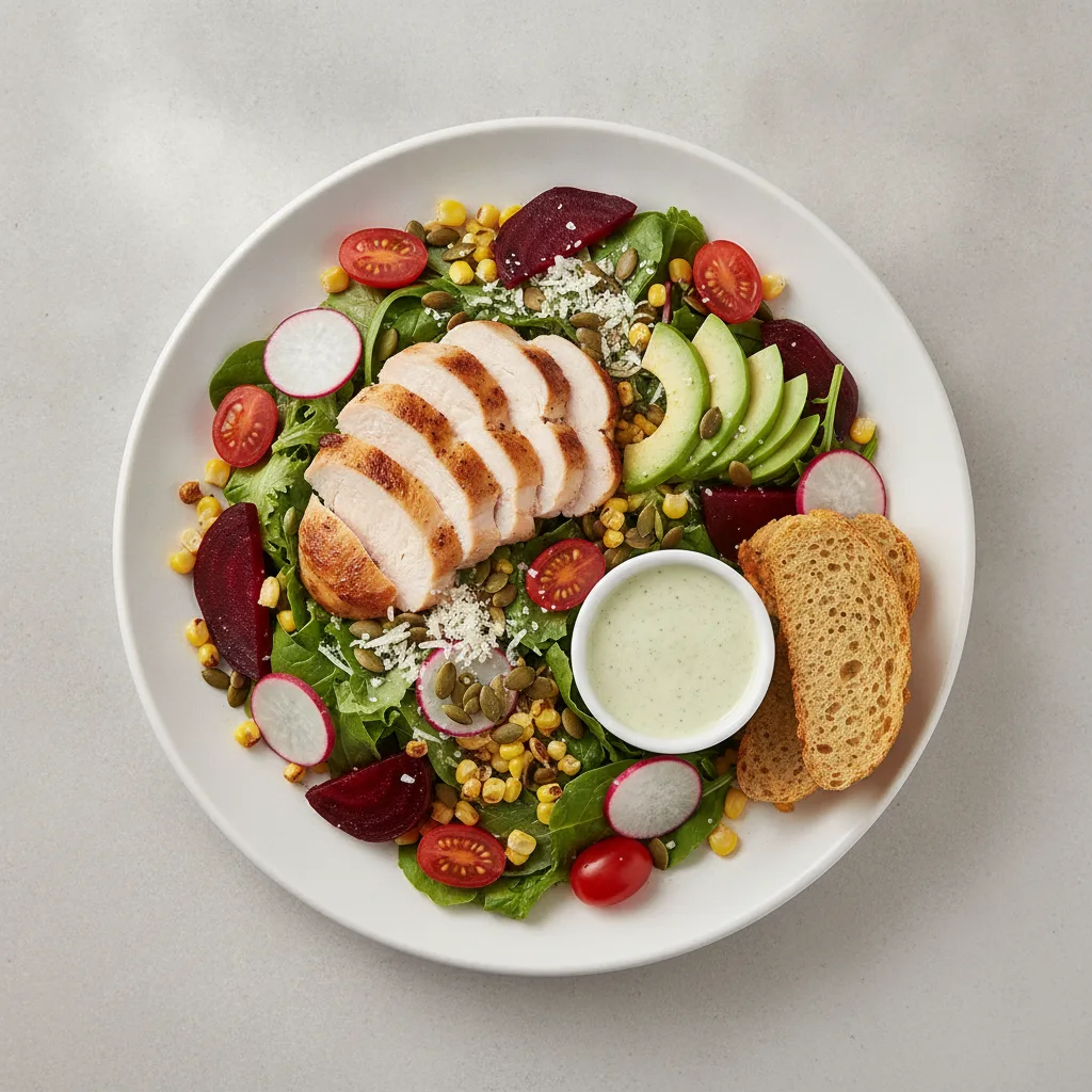 Fresh From the Market Salad with Chicken, Green Goddess Dressing, GF Bread