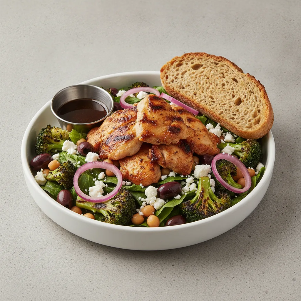 Mama's Mediterranean, Roasted Chicken, Balsamic Vinaigrette, GF Bread