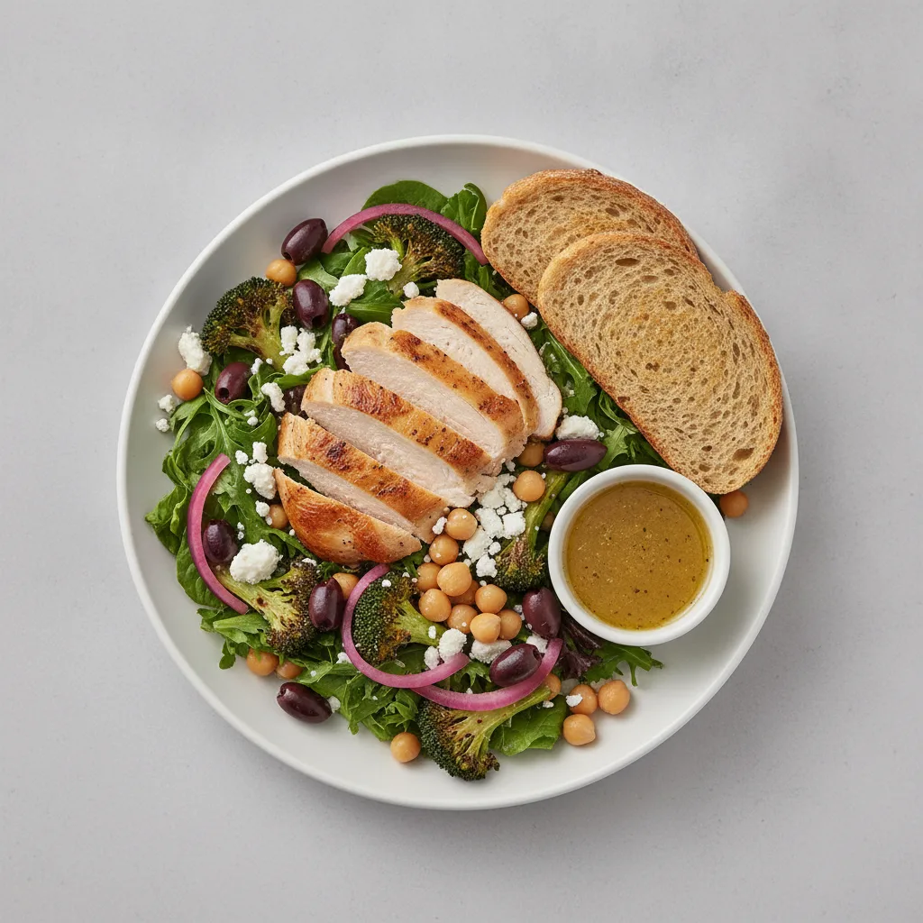 Mama's Mediterranean, Roasted Chicken, Lemon Herb Vinaigrette, GF Bread