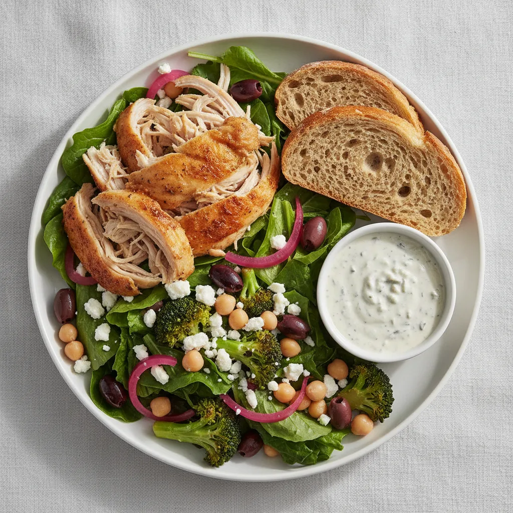 Mama's Mediterranean, Roasted Chicken, Blue Cheese Dressing, GF Bread
