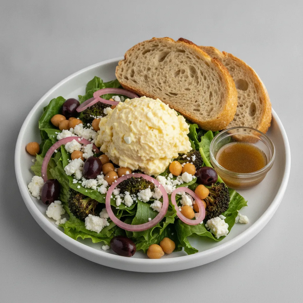 Mama's Mediterranean, Japanese Style Egg Salad, Balsamic Vinaigrette, GF Bread