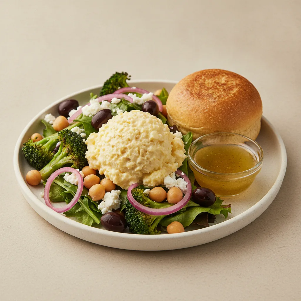 Mama's Mediterranean, Japanese Style Egg Salad, Lemon Herb Vinaigrette, GF Bread