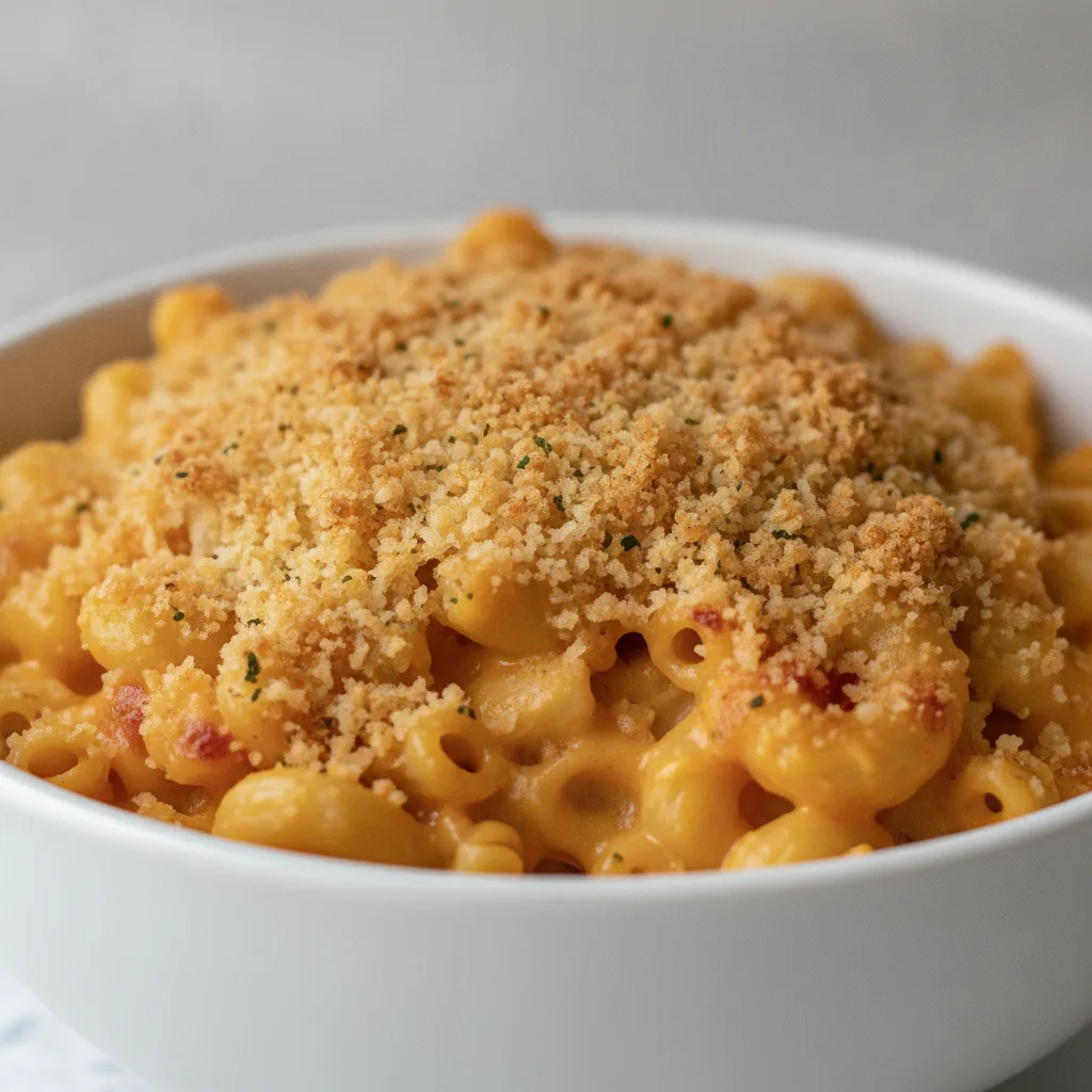 Creamy Mac and Cheese Topped with Herbed Panko and Parmesan, Baked Golden (Baked Pasta)