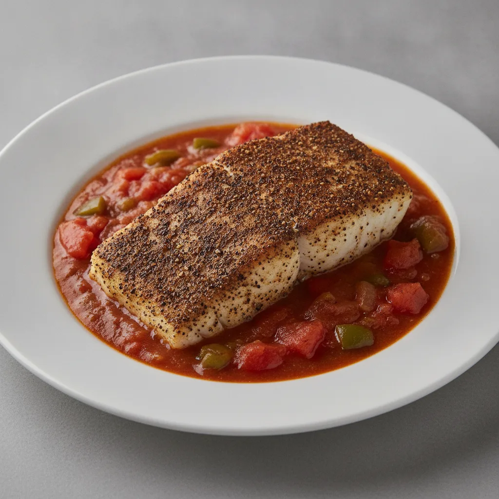 Blackened Alaskan Cod with Creole Tomato Sauce (Cajun Dinner Menu)