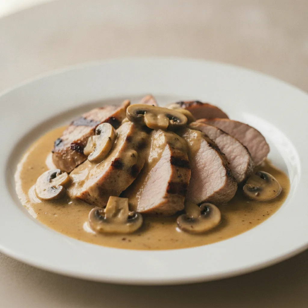 Grilled Pork Tenderloin with White Wine Mushroom Cream Sauce (Pork Tenderloin/Chicken Dinner)