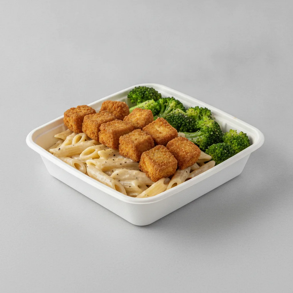 Little Lottis Bowl Box - Penne Pasta with Fried Tofu, Classic Alfredo and Lemon Pepper Broccoli Little Lottis Bowl Box - Penne Pasta with Fried Tofu, Classic Alfredo and Lemon Pepper Broccoli