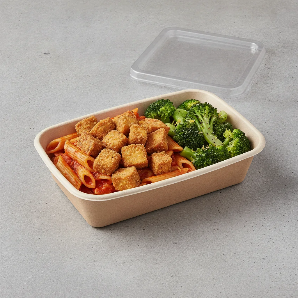 Little Lottis Bowl Box - Penne Pasta with Fried Tofu, Garlic Marinara and Lemon Pepper Broccoli Little Lottis Bowl Box - Penne Pasta with Fried Tofu, Garlic Marinara and Lemon Pepper Broccoli