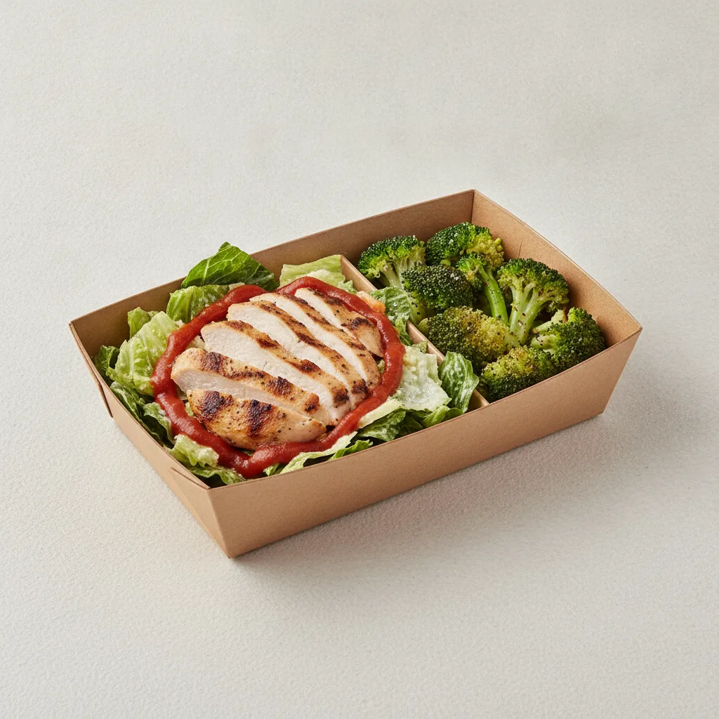 Little Lottis Bowl Box - Caesar Salad with Grilled Chicken, Garlic Marinara and Lemon Pepper Broccoli Little Lottis Bowl Box - Caesar Salad with Grilled Chicken, Garlic Marinara and Lemon Pepper Broccoli