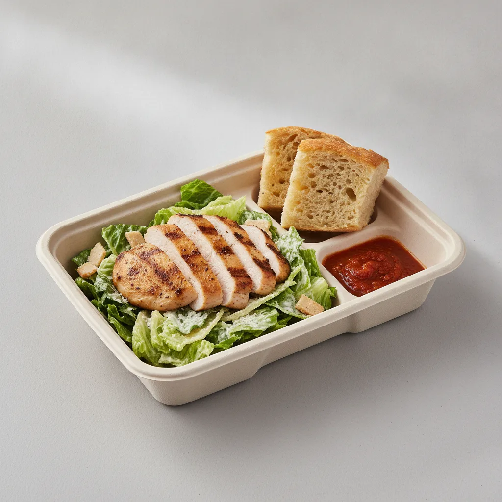 Little Lottis Bowl Box - Caesar Salad with Grilled Chicken, Garlic Marinara and House Baked Focaccia Little Lottis Bowl Box - Caesar Salad with Grilled Chicken, Garlic Marinara and House Baked Focaccia