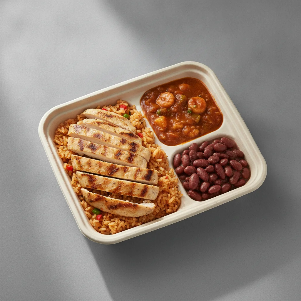 Bayou Boy Bowl Box - Cajun Rice, Grilled Chicken, Etouffee, and Red Beans