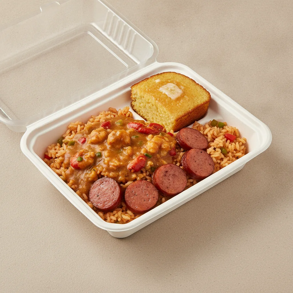 Bayou Boy Bowl Box - Cajun Rice, Andouille Sausage, Etouffee, and Honey Butter Corn Bread