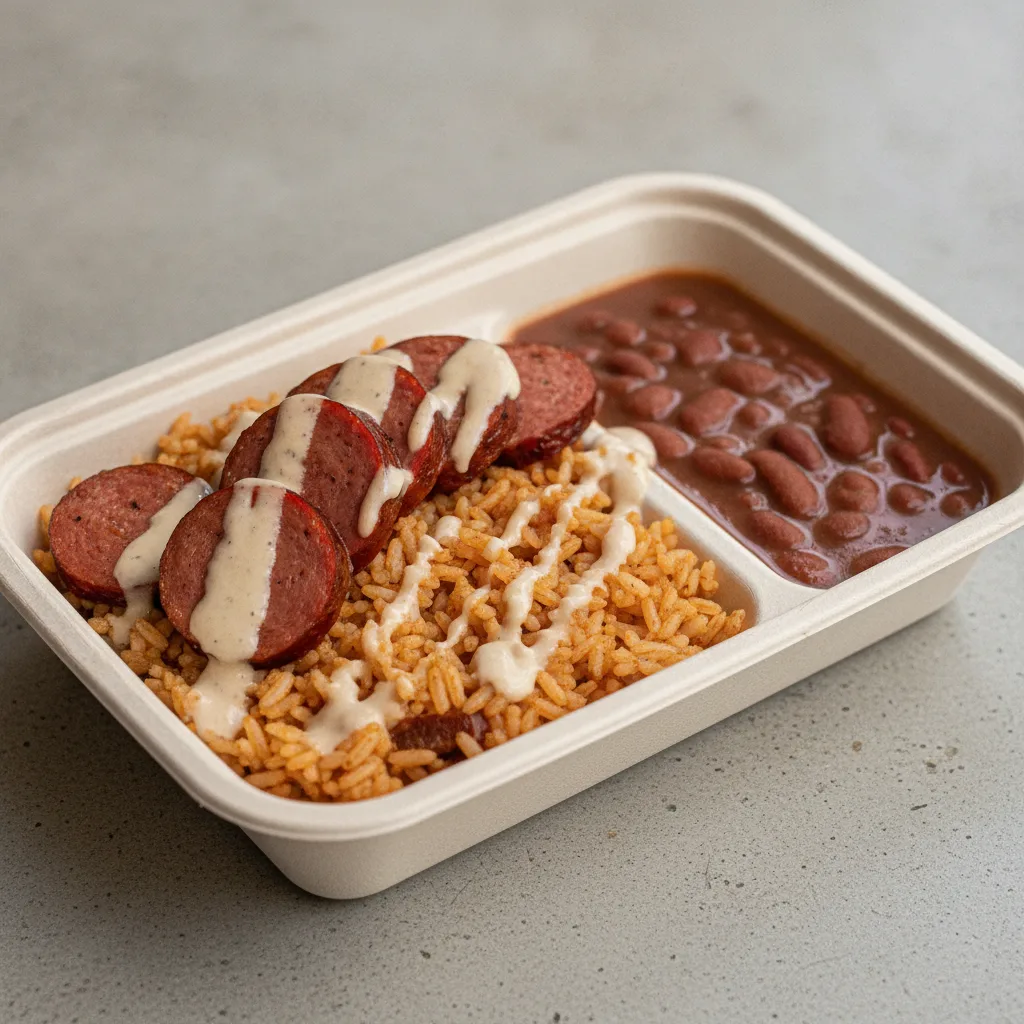 Bayou Boy Bowl Box - Cajun Rice, Andouille Sausage, Cajun Ranch, and Red Beans