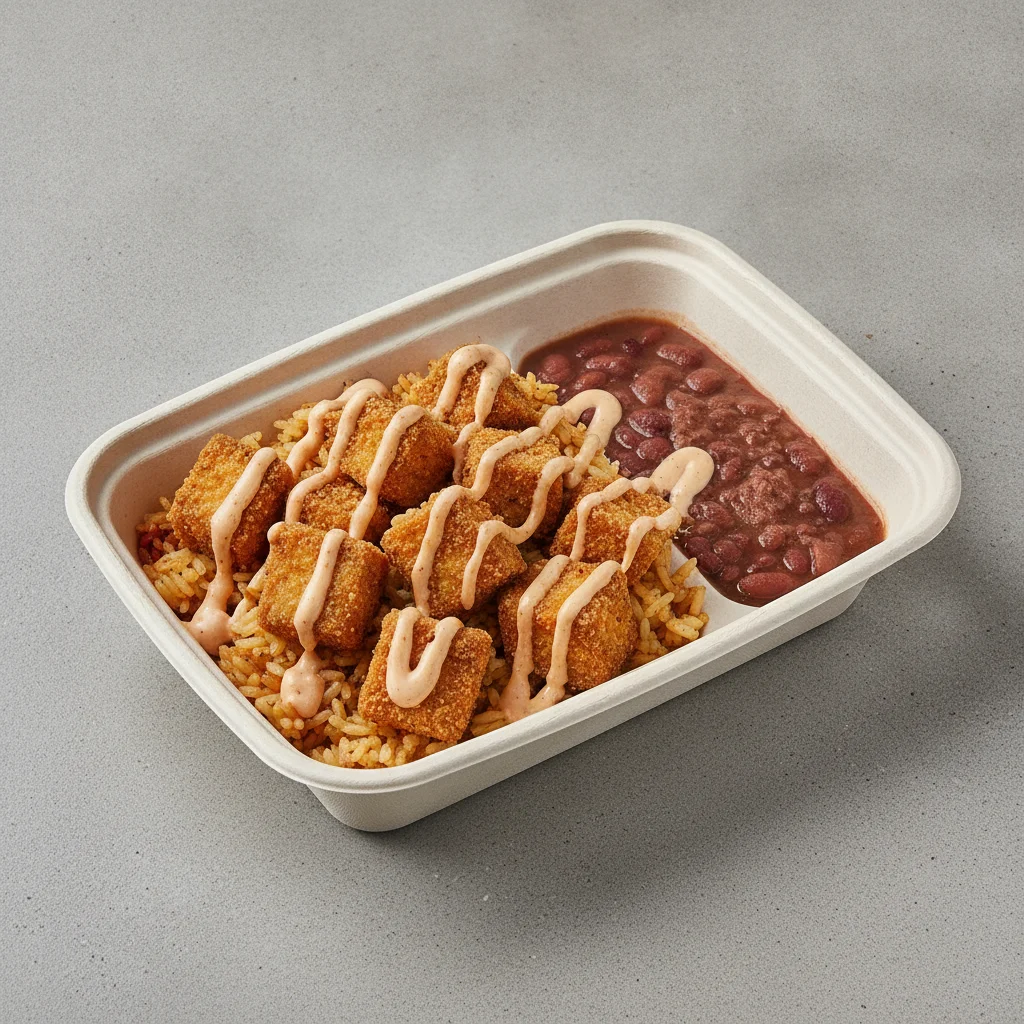 Bayou Boy Bowl Box - Cajun Rice, Fried Tofu, Cajun Ranch, and Red Beans