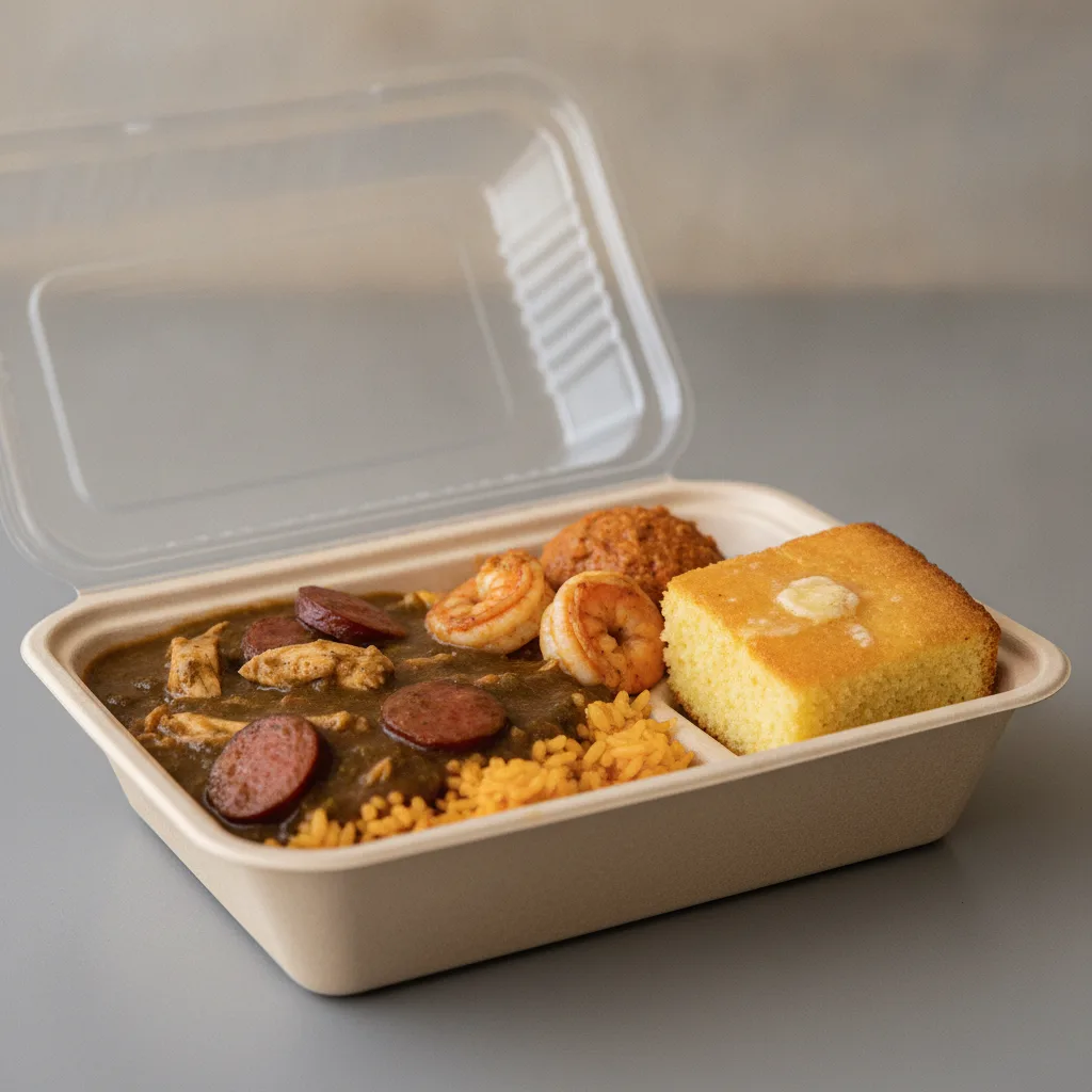 Bayou Boy Bowl Box - Cajun Rice, Green Chili Gumbo, Etouffee, and Honey Butter Corn Bread