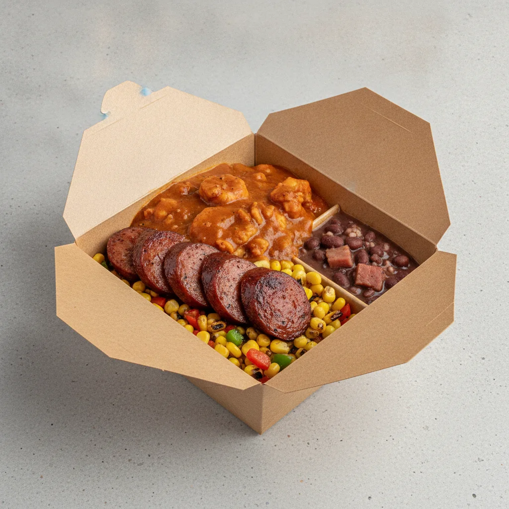 Bayou Boy Bowl Box - Grilled Corn Salad, Andouille Sausage, Etouffee, and Red Beans