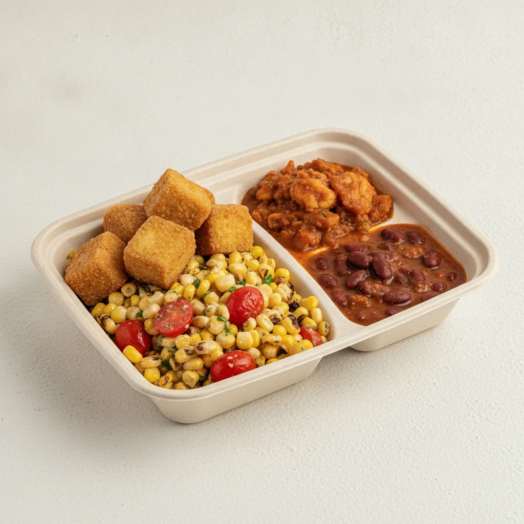 Bayou Boy Bowl Box - Grilled Corn Salad, Fried Tofu, Etouffee, and Red Beans