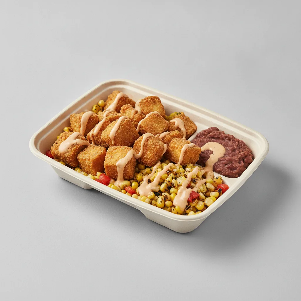 Bayou Boy Bowl Box - Grilled Corn Salad, Fried Tofu, Cajun Ranch, and Red Beans