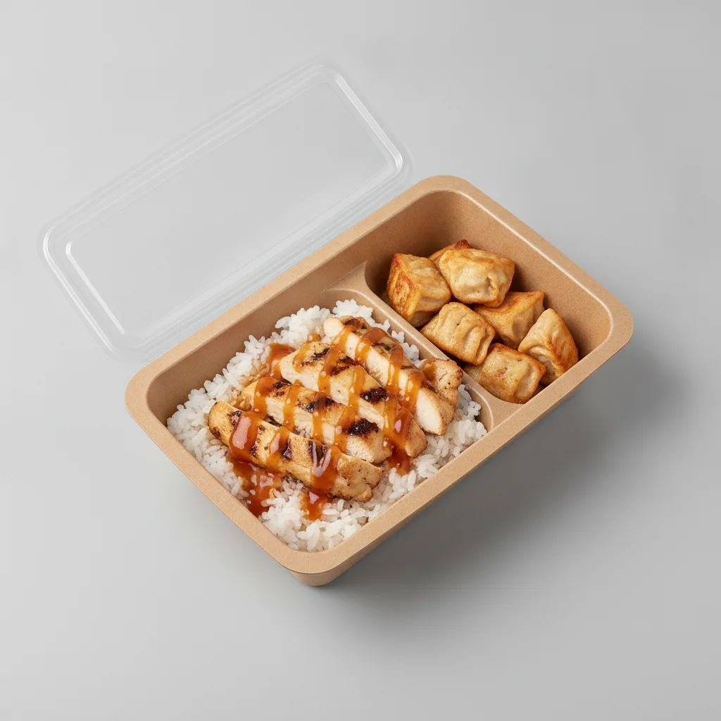 Trash Panda Bowl Box - White Rice, Grilled Chicken, Sweet and Sour and Mini Chicken Dumplings