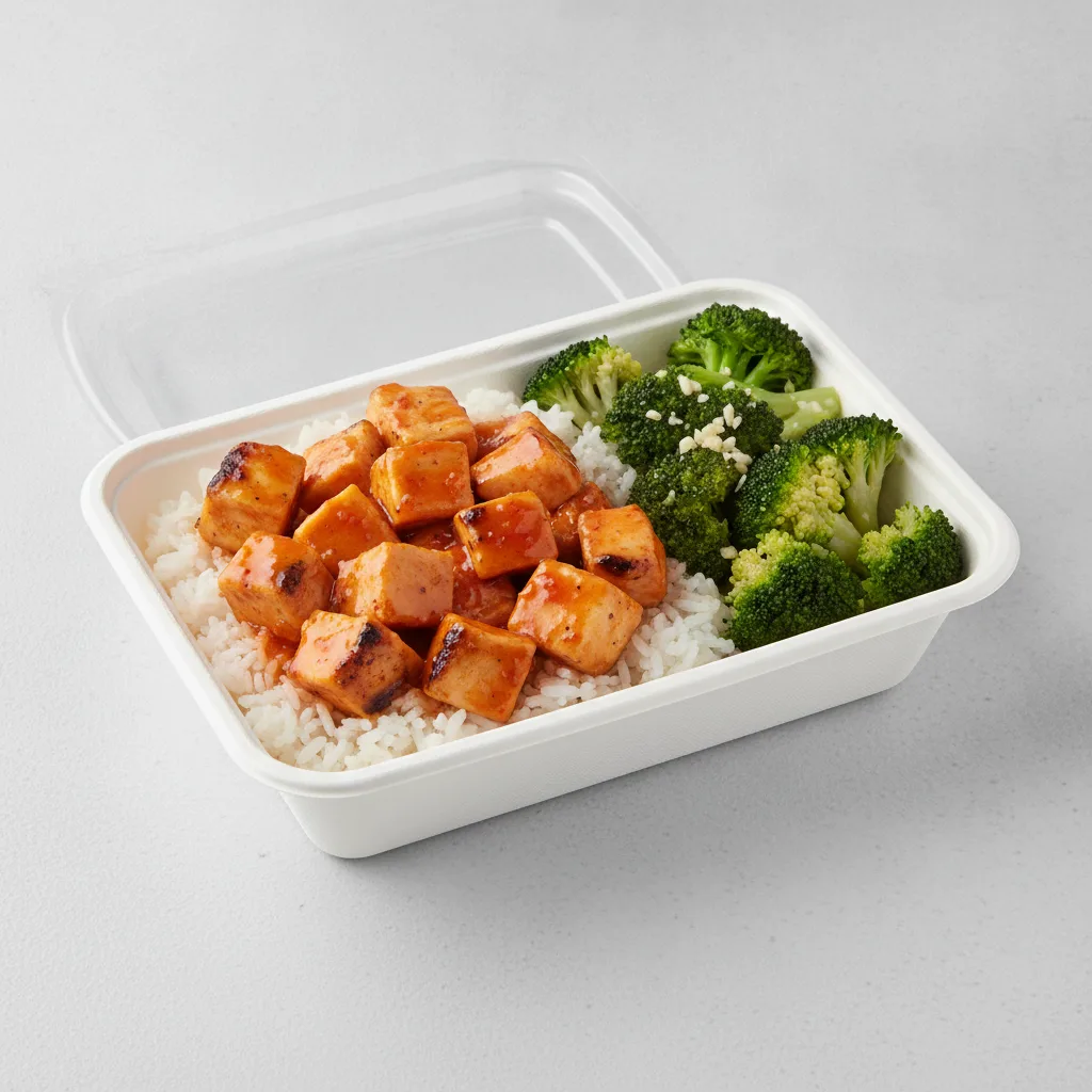 Trash Panda Bowl Box - White Rice, Grilled Chicken, Orange Sauce and Garlic Broccoli
