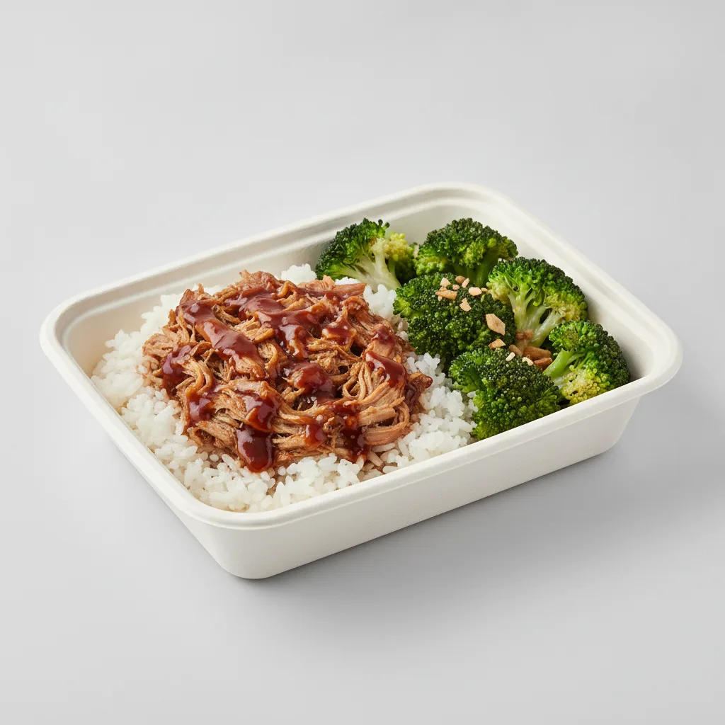 Trash Panda Bowl Box - White Rice, Pulled Pork, Teriyaki and Garlic Broccoli