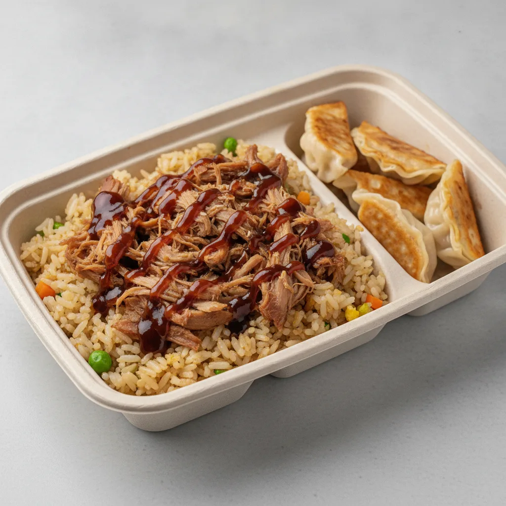 Trash Panda Bowl Box - Fried Rice, Pulled Pork, Teriyaki and Mini Chicken Dumplings