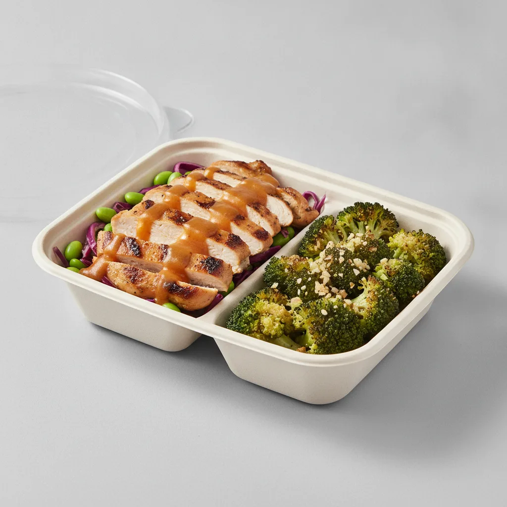 Trash Panda Bowl Box - Edamame Salad, Grilled Chicken, Orange Sauce and Garlic Broccoli