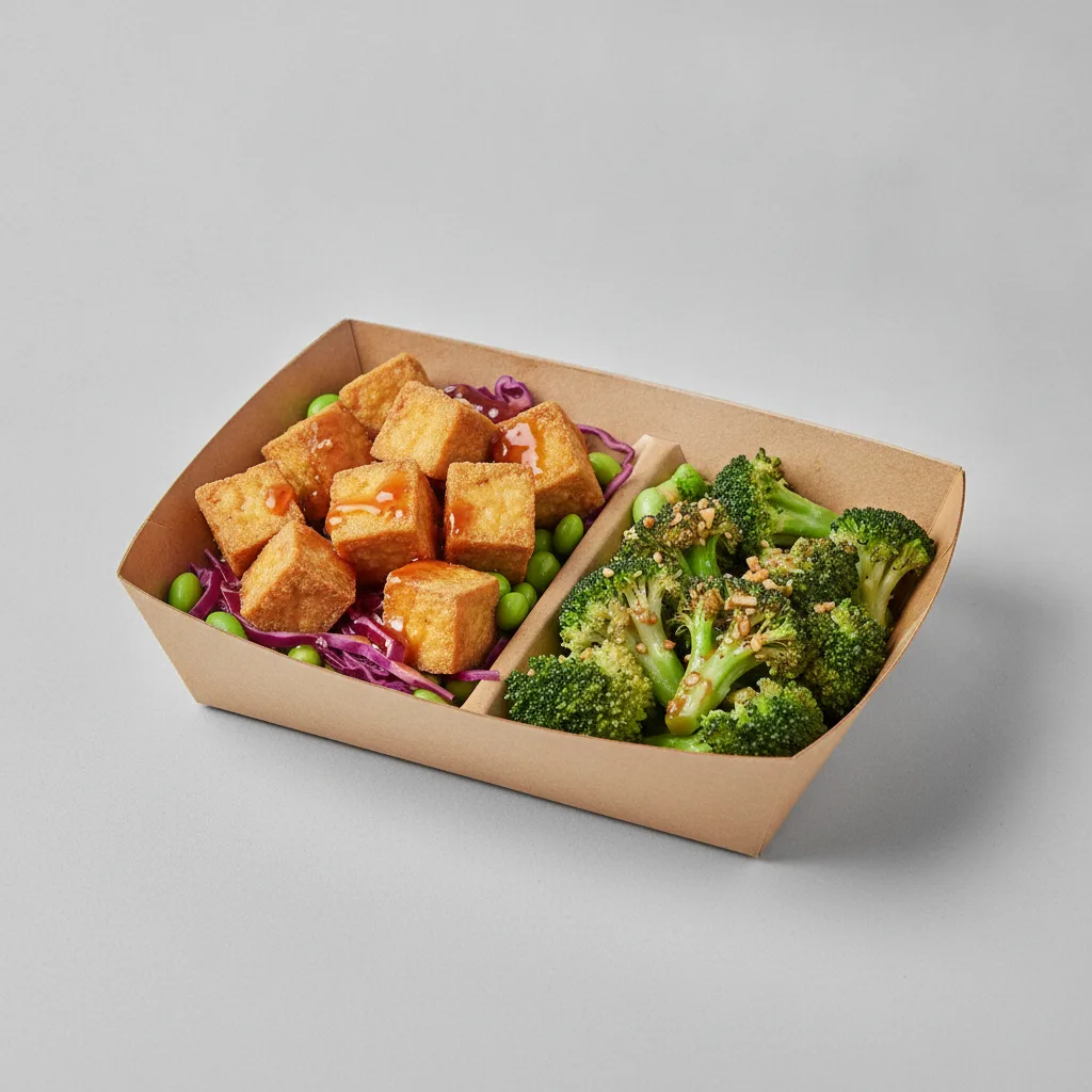 Trash Panda Bowl Box - Edamame Salad, Fried Tofu, Sweet and Sour and Garlic Broccoli