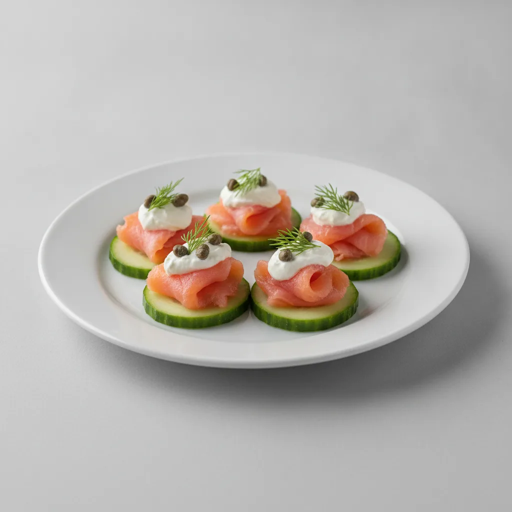 Smoked Salmon On Cucumber with Crème Fraiche, Capers and Dill Smoked Salmon On Cucumber with Crème Fraiche, Capers and Dill