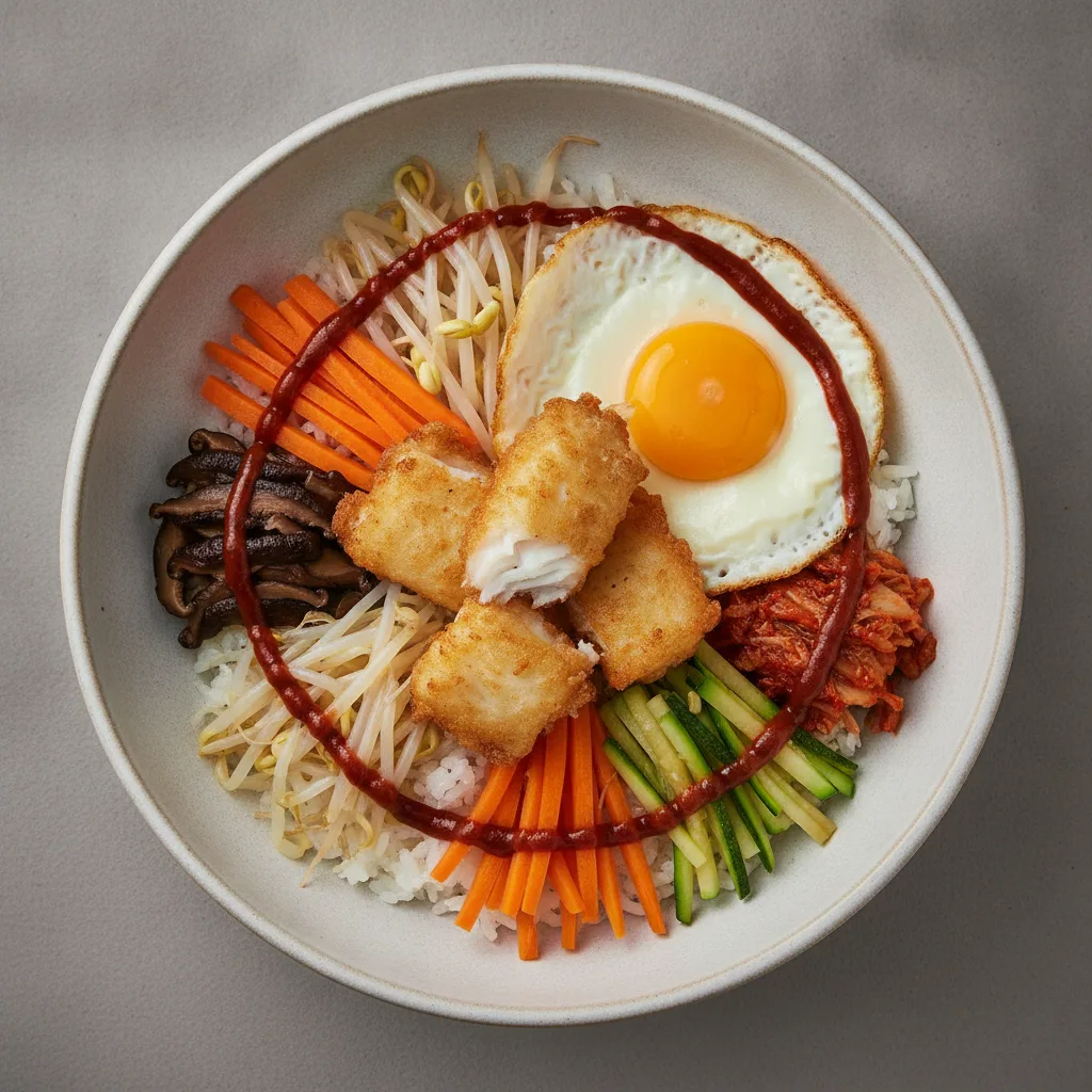 Korean Bibimbap with Crispy Fish Korean Bibimbap with Crispy Fish