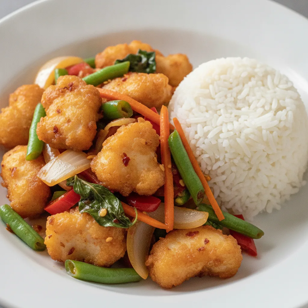 Spicy Basil Entree with Crispy Fish Spicy Basil Entree with Crispy Fish