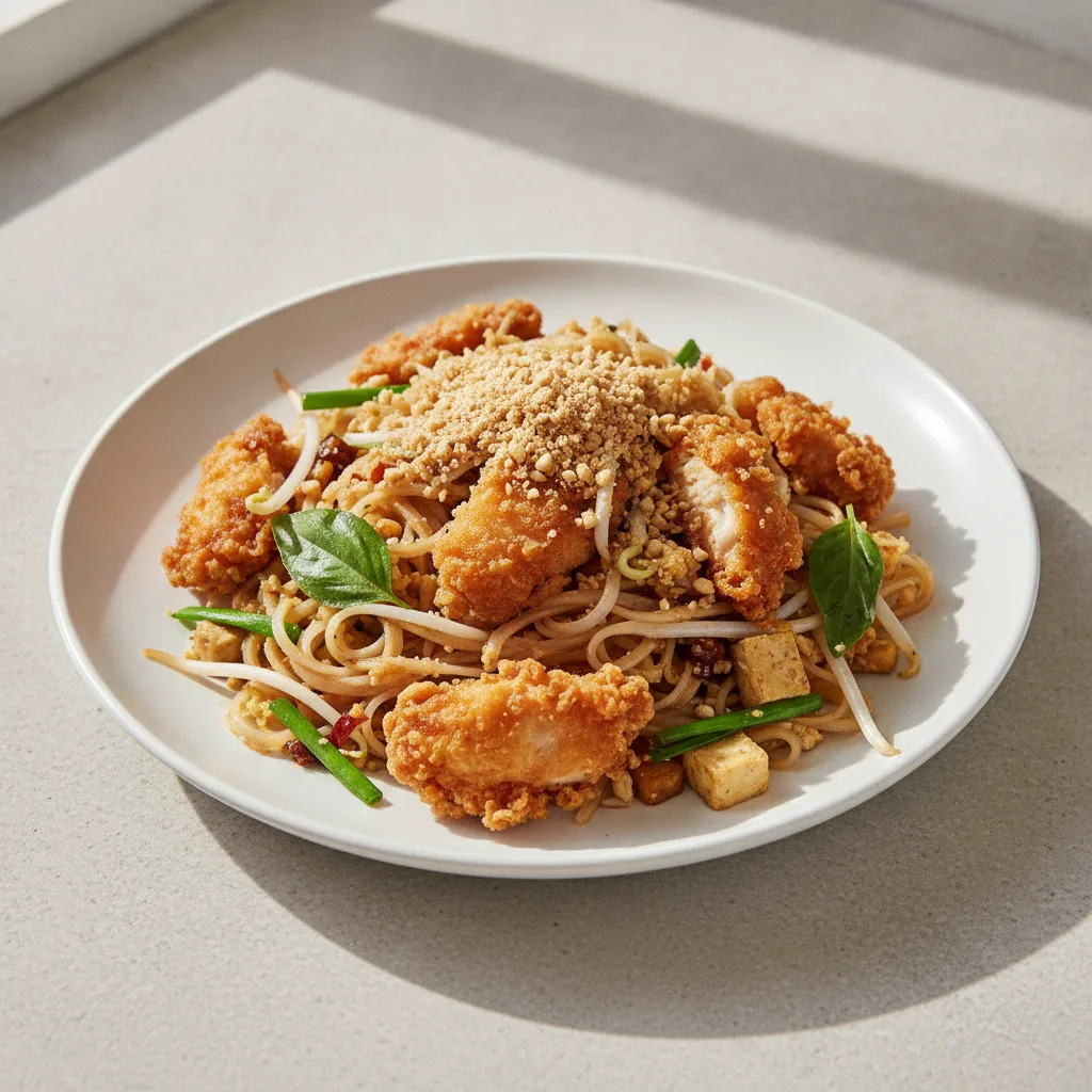 Basil Pad Thai with Crispy Chicken Basil Pad Thai with Crispy Chicken