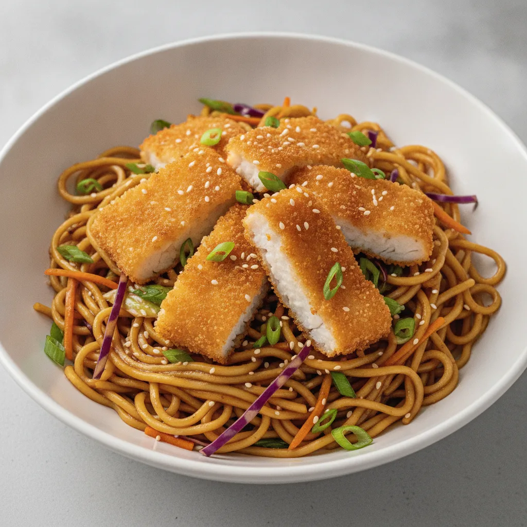 Teriyaki Noodles with Crispy Fish Teriyaki Noodles with Crispy Fish