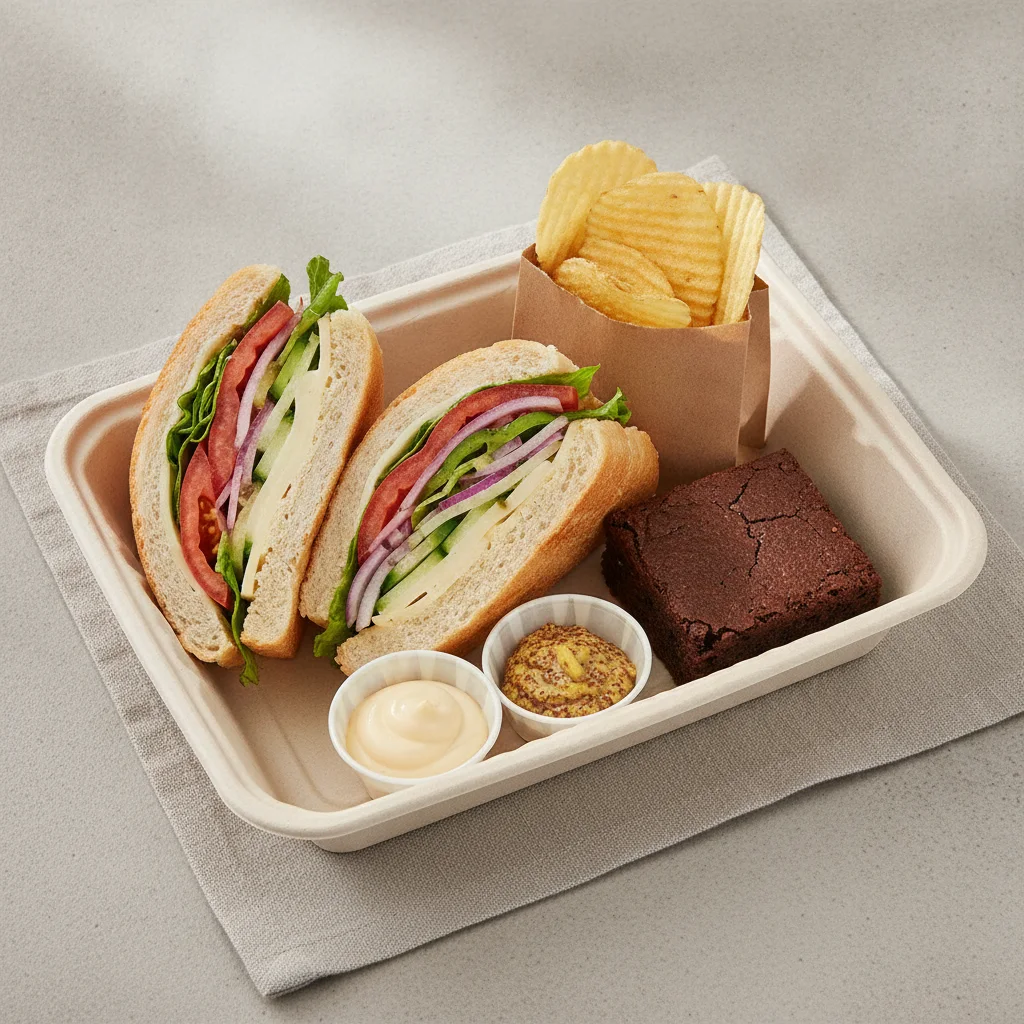 Veggie Lieutenant Box Lunch - White Bread, Chips and Brownie Veggie Lieutenant Box Lunch - White Bread, Chips and Brownie