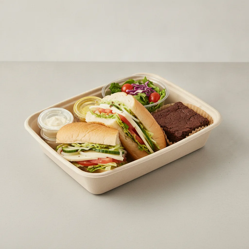 Veggie Lieutenant Box Lunch - White Bread, Side Salad and Brownie Veggie Lieutenant Box Lunch - White Bread, Side Salad and Brownie